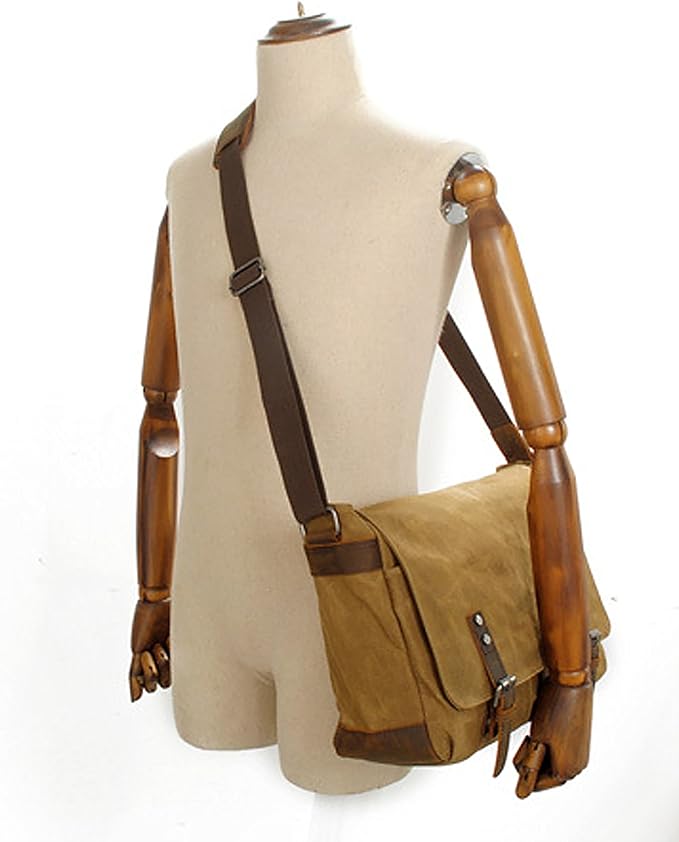 Men's Canvas Leather Messenger Bag Shoulder Crossbody Laptop Bag Satchel 14 Inch (M49_Dark Gray)