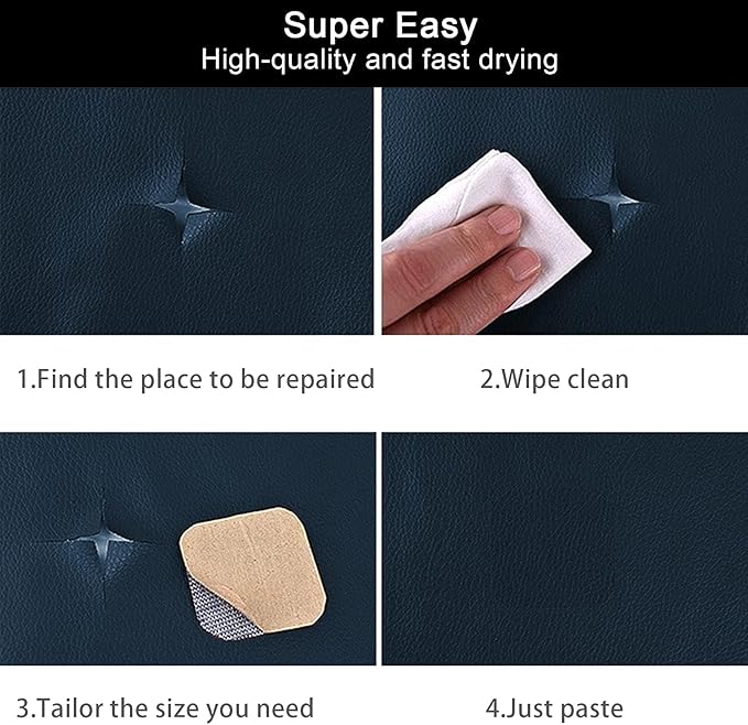 CHEIGHY Leather Repair Patch for Couches Self-Adhesive Leather Repair Tape kit for Furniture Sofa Vinyl Car Seats Couch Chairs Shoes Down Jackets (Blue, 17X79 inch)