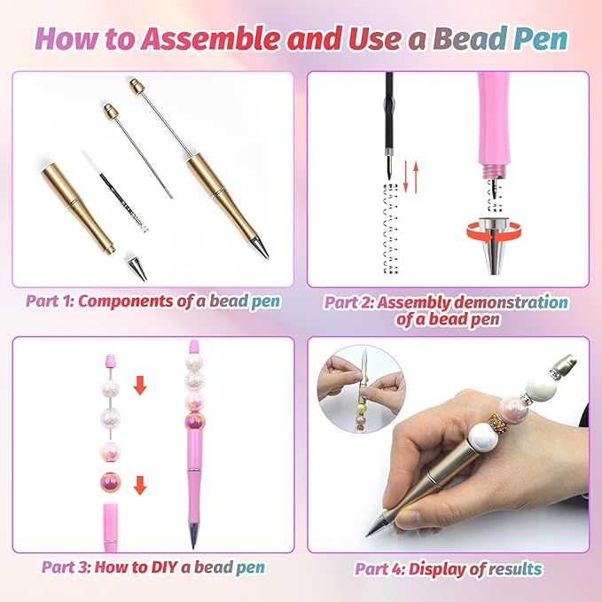30 Pieces Beadable Pens - Beaded Pens Sweet Plastic Diy Black Ink Ballpoint Pens Bulk - Bead Pens Suitable For Teacher, Students, Office, School, Graduation Gift Supplies