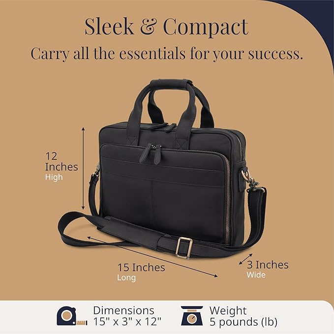 Luxorro Full-Grain Leather Briefcases for Men, Leather Laptop Briefcase For Men, Leather Bag, Leather Computer Bag For Men