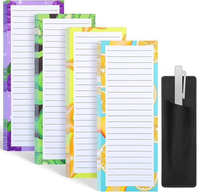 4 Pack Magnetic Note Pad for Fridge with Pen Holder, Totally 200 Sheets Grocery List Magnet Pad for Refrigerator Magnetic Shopping List Pad(Fruit Design)