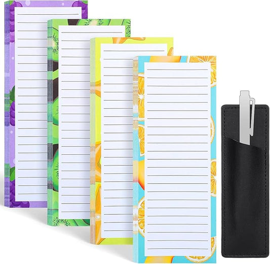 4 Pack Magnetic Note Pad for Fridge with Pen Holder, Totally 200 Sheets Grocery List Magnet Pad for Refrigerator Magnetic Shopping List Pad(Fruit Design)