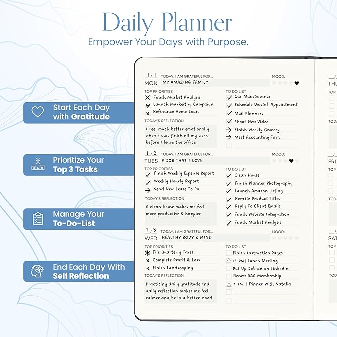 2025-2026 Daily & Weekly Planner - 8.5x11 A4 Size - Mantra Planner (5" x 8", Blue)