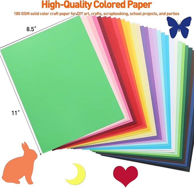 8.5" X 11" Colored Cardstock Bulk 300 Sheets 30 Assorted Colors Construction Paper Card Stock Printer Paper for DIY Crafts, Cricut Card Making, Party Decor, Kids School Supplies, 180 GSM
