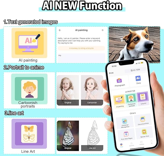Mini Sticker Printer Building Block Bluetooth Smart Pocket Inkless Thermal Printer with 10 Rolls Paper,Colored Pen&Sticker for iOS&Android,Portable Receipt Printer for Photo Journal Notes Memo