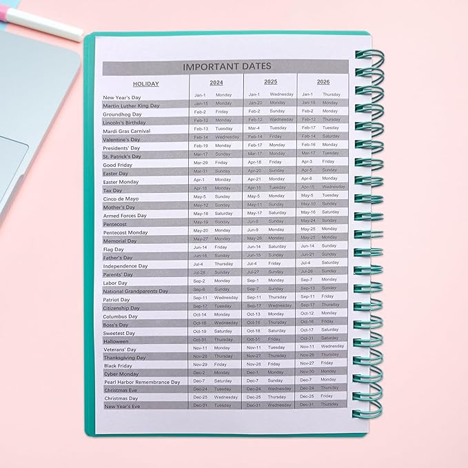Cheneyboo Planner 2024-2025 - Monthly Weekly Daily Planner 2024-2025, July 2024- December 2025 Planner 18 Month Planner, 5.2"x7.5" Spiral Bound, Green