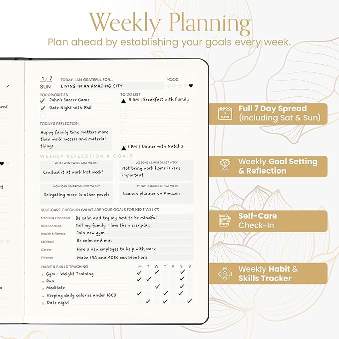 2025 Planner, Daily Journal & Gratitude Journal All-In-One with To Do List, Self Care Prompts & Habit Tracker - 7 x 10 - Evening