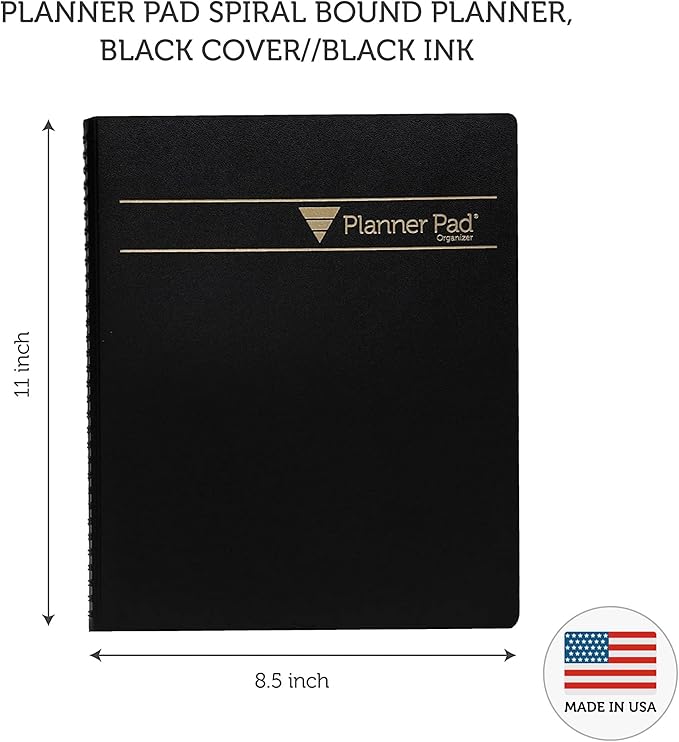 Planner Pad Spiral Bound 3-Tier Funnel Down 12 Month Organizer, Oct 1st Start (Oct 2023 - Sept 2024), Black Cover/Black Ink, 8 1/2" x 11"