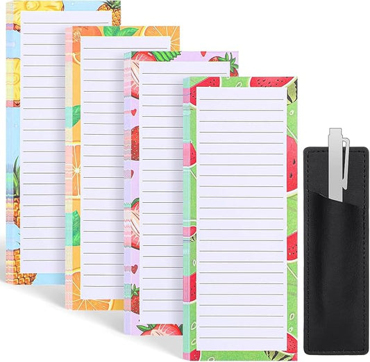 4 Pack Magnetic Note Pad for Fridge with Pen Holder, Totally 200 Sheets Grocery List Magnet Pad for Refrigerator Magnetic Shopping List Pad(Fruit Design)