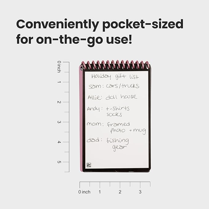 Rocketbook Mini Reusable Smart Notepad, Pocket Size Notebook 3.5x5.5, Pink - Dotted Pages, App-Connected, Erasable, Ideal for On-The-Go List Taking & Quick Notes Anywhere