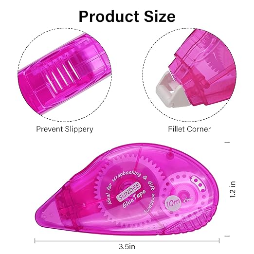 Glue Runner Permanent, Double Sided Adhesive Scrapbook Runner Tape Roller, 0.3-inch by 360-Inch, Permanent Adhesive Dots Roller Applicator - 12 Packs Rose and White