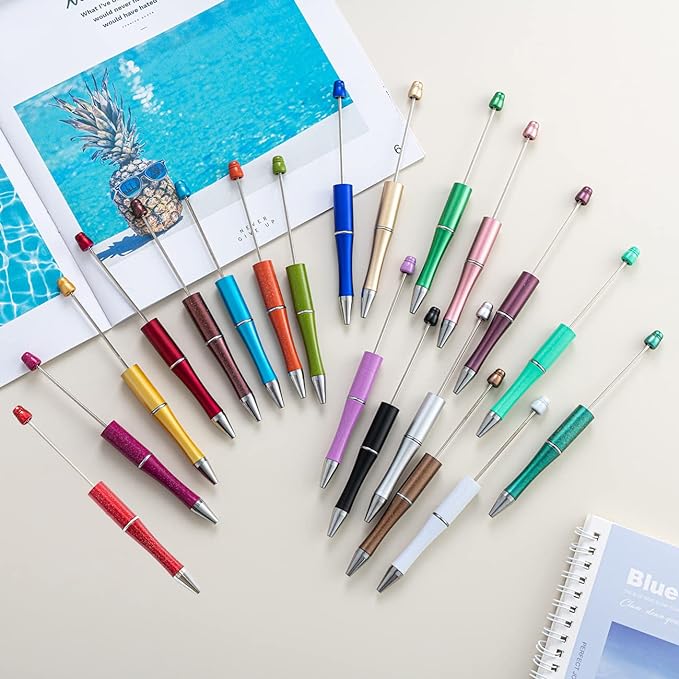 PASISIBICK 20 Colors Plastic Beadable Pens, Assorted Bead Pens for DIY PPL Gift with Shaft Black Ink, 20 Pieces