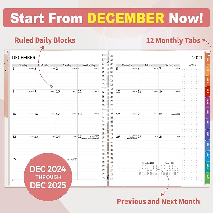 SUNEE 2025 Appointment Book, Quarter-Hourly, Weekly & Monthly - from January 2025 - December 2025, 8.5"x11" Weekly Planner, Flexible Cover, Note Pages, Pockets, Bookmark, Spiral Binding, Pink Breeze