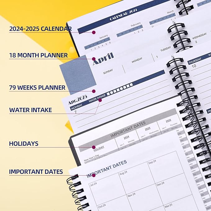 Cheneyboo 2024 Planner - Monthly Weekly Daily Planner 2024-2025, July 2024- December 2025 Planner 18 Month Planner, 7.5"x10.2" Spiral Bound, Black