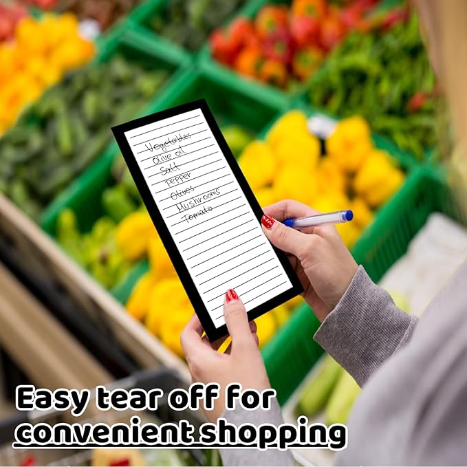 4 Pack Magnetic Note Pad for Fridge with Pen Holder, Totally 200 Sheets Magnetic To Do List, Shopping List, Grocery List, Memo Pads for Refrigerator(Black Border)