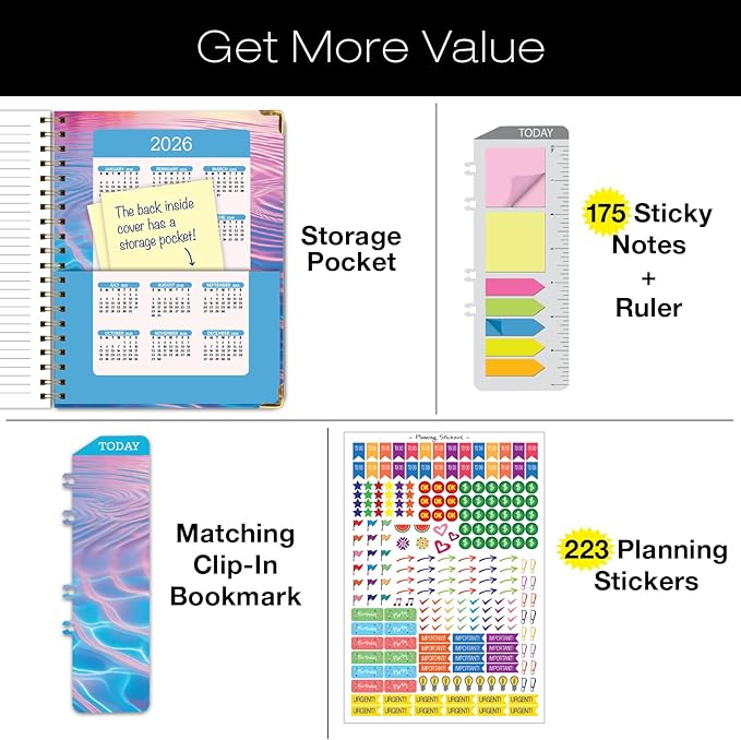 HARDCOVER 2025 Planner, 8.5"x11": 14 Months (November 2024 - December 2025), Daily Weekly Monthly Planner, Yearly Agenda, Bookmark, Pocket Folder and Sticky Note Set (Summer Bliss)