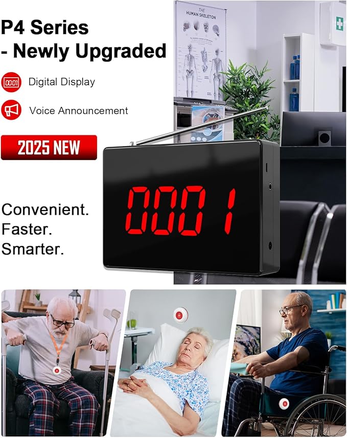 CallToU Wireless Caregiver Pager Nurse Calling System 1000+ft Call Bell Patients with 1 Receiver 10 Caregiver Call Buttons for Clinic/Medical and Rehabilitation Center/Hospital/Nurses Station/Home