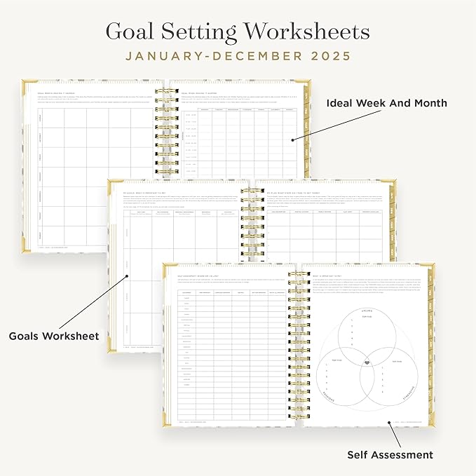 Day Designer 2025 Daily Planner – Premium Planner for Stylish Organization. Combines Monthly Calendar, Hourly Schedule, To-Do List, Gratitude, Goal Setting, Inspirational Quotes, Stickers & More. Elegant laminated Cover with Gold Accents (Chic)