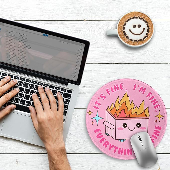 Funny Round Mouse Pad for Desk, Cute Office Decor for Women, Dumpster on Fire Small Mousepad,Stitched Edge Non-Slip Rubber Base, Personalized Computer Mouse Pads for Wireless Mouse,Desk Accessories