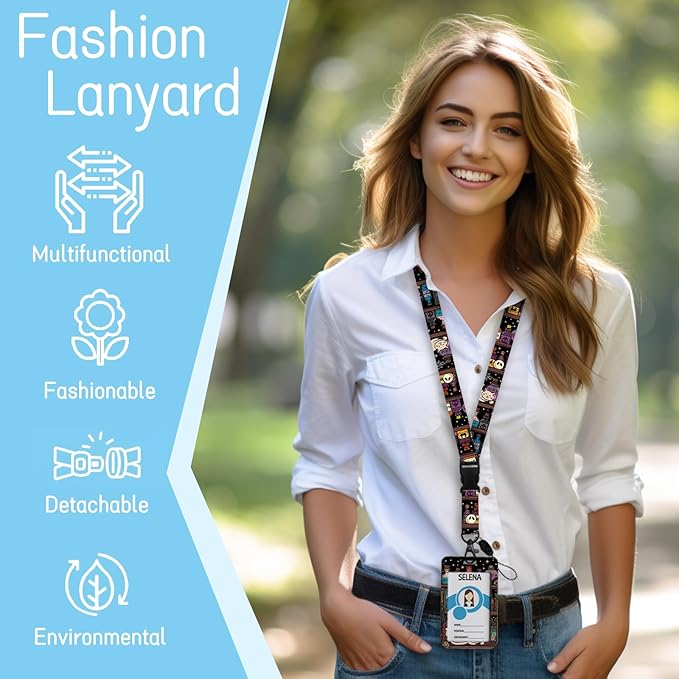 Lanyards for Id Badges, Magic Cat Badge Holder with Retractable Reel Belt Clip, Work Name Tag Lanyard Vertical ID Card Protector Case for Women Nurse Nursing Doctor Teacher Student