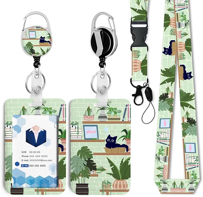 Cute Cat Hidden in The Flowers Badge Holder with Retractable Reel and Breakaway Lanyard,Badge Clips Retractable Heavy Duty Badge Reel,ID Holder with Breakaway Lanyard for School Nurse Office Teen …