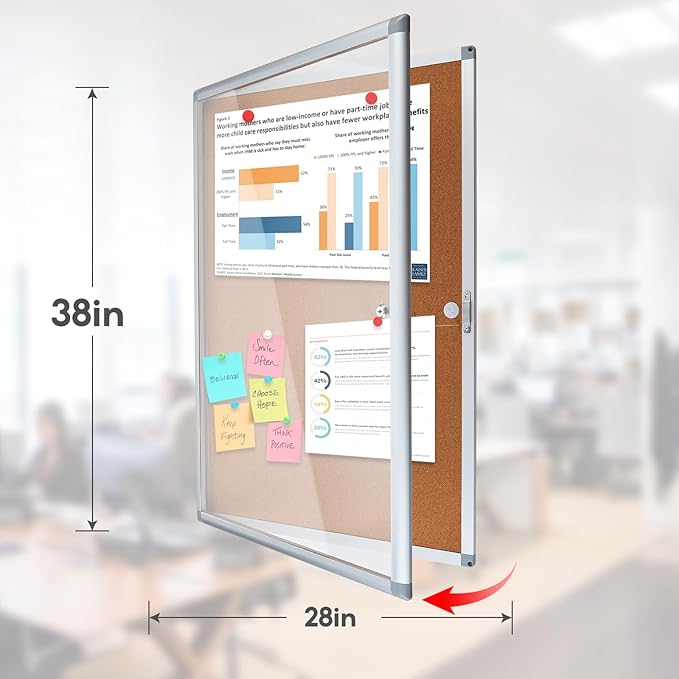Outdoor Enclosed Cork Bulletin Board Tamper-Proof Dispaly Case, Aluminium Frame, Weatherproof Cork Noticeboard, Enclosed Cork Board for School, Office, Restaurant, Hospital etc(38 * 28inches)