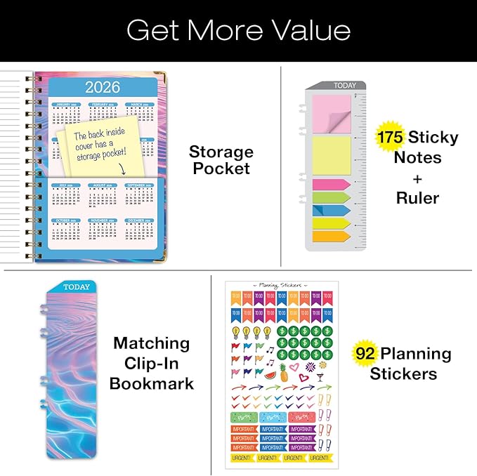 HARDCOVER 2025 Planner, 5.5"x8": 14 Months (November 2024 - December 2025), Daily Weekly Monthly Planner, Yearly Agenda, Bookmark, Pocket Folder and Sticky Note Set (Summer Bliss)