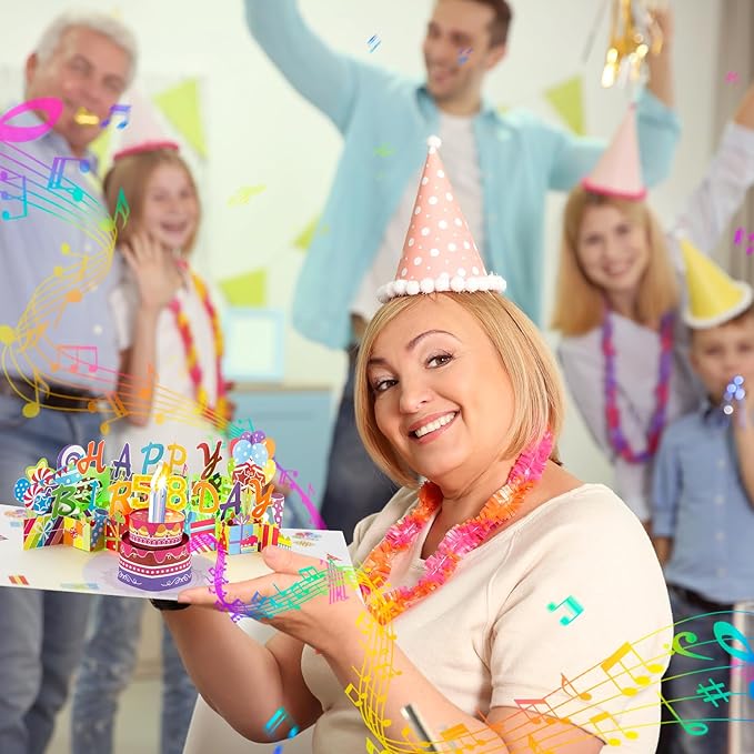 Gumry 58TH Musical Birthday PopUp Card, Blowable Colorful Light Candle 3D Cards with Song, Applause Cheers Sound, Greeting Cards Birthday Gifts Decorations for Women Men Turning 58 Years Old