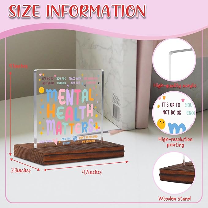 Mental Health Matters School Psychologist Gift Clear Desk Decor Signs, Graduation Gift for Psychiatrist Acrylic Plaque, Appreciation Thank You Gifts Anxiety Therapist Office Decor Signs TZD62