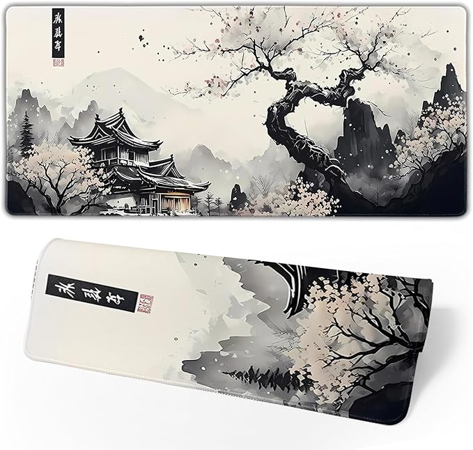Japanese Mouse Pad, Large Japanese Desk Mat, XL Anime Gaming Keyboard Mat, Non-Slip Rubber Base, Big Extended Desk Protector for Home Office, 31.5âx11.8â