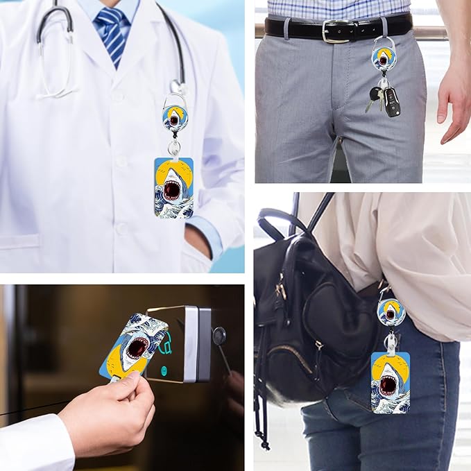 Shark Badge Holder with Retractable Reel and Breakaway Lanyard,Badge Clips Retractable Heavy Duty Badge Reel,Funny Keychain,ID Holder with Breakaway Lanyard for School Nurse Office Teen