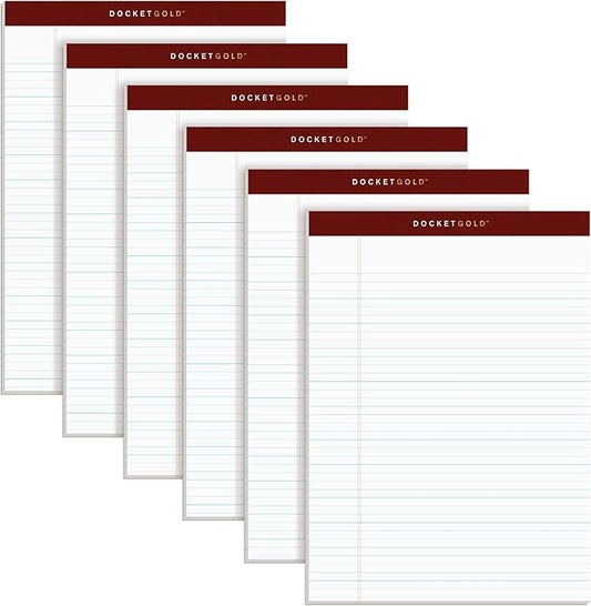 Tops Docket Gold Writing Tablet, 8-1/2 x 11-3/4 Inches, Perforated, White, Narrow Rule, 50 Sheets per Pad, 6 Pads per Pack (63942)