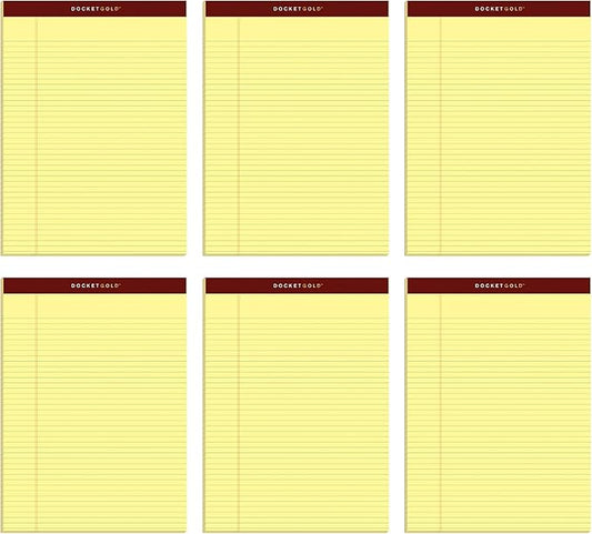 TOPS 8.5 x 11 Legal Pads, 6 Pack, Premium Docket Gold Brand, Narrow Ruled, Thick Yellow Paper, Sturdy Back, 50 Sheets, Made in USA (63941)
