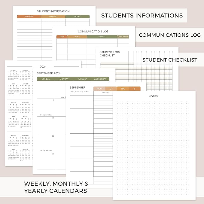 Aesthetic Teacher Planner For The 2024-2025 Academic School Year - Your All Incl. 8.5" x 11" Lesson Plan Book Supplies - Easily Organize Your Daily, Weekly & Monthly Classroom/Homeschool Schedule