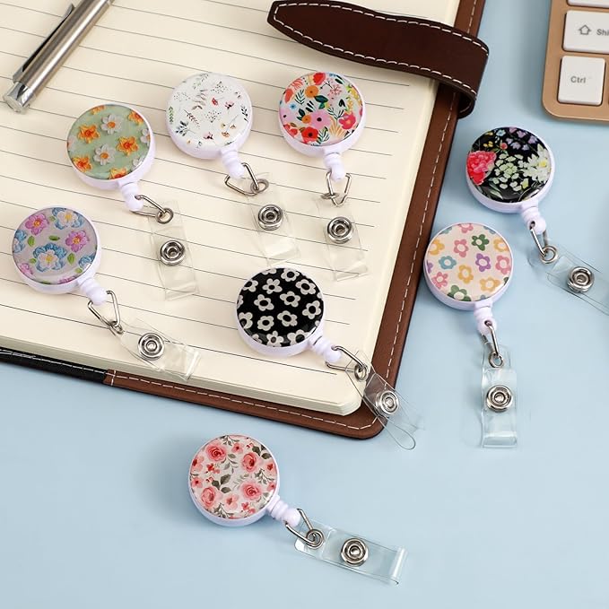 Flower Badge Reels Holder Retractable with ID Clip for Nurse Name Tag Card Nursing for Doctor Teacher Student Employee Office Medical Work 3