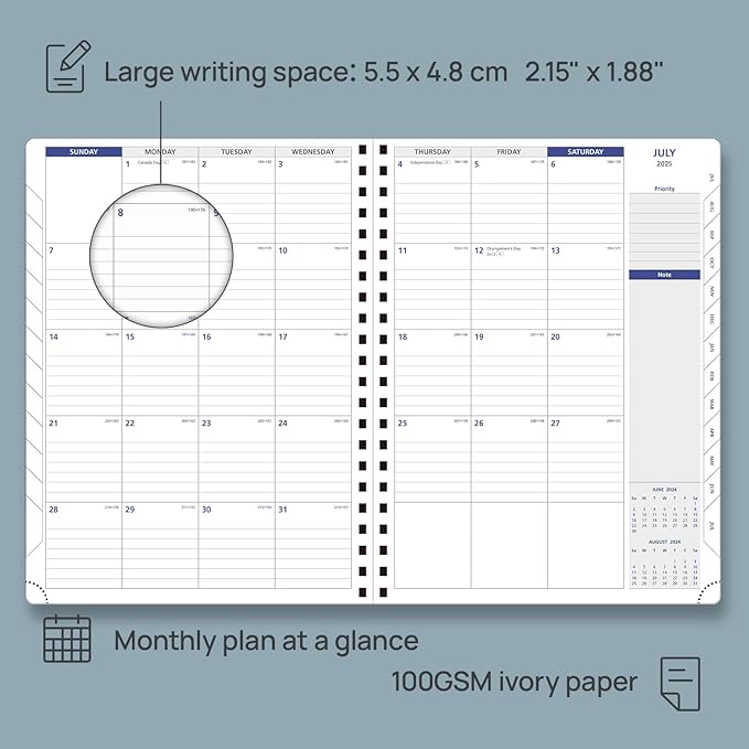 POPRUN 2025 Weekly Planner Spiral Bound with Monthly Tabs 8.5" x 11", Quarter-Hourly Appointment Book with PU Leather Soft Cover, Dual Pockets, Gift Box, Sunday Start - Forest Green