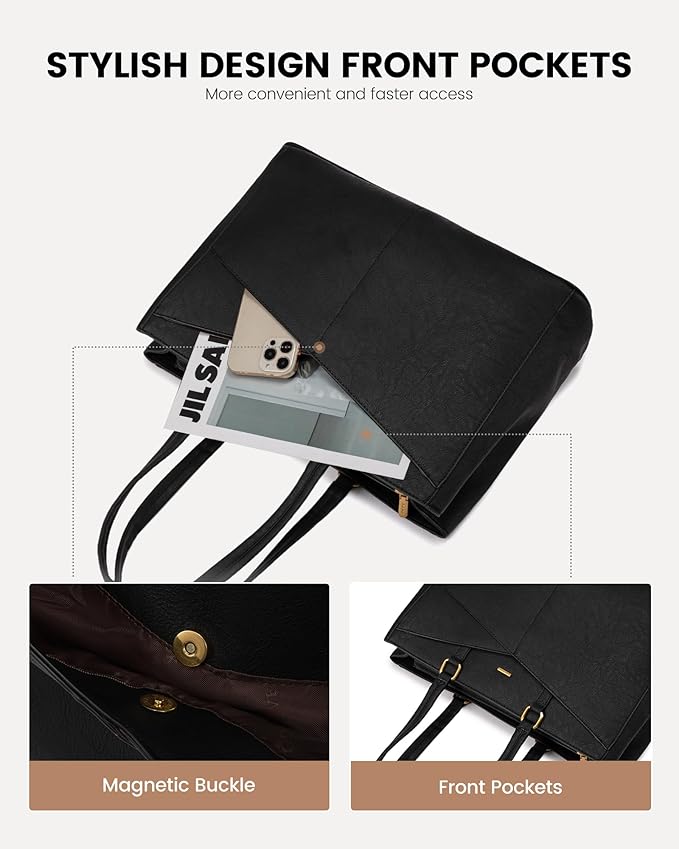 LOVEVOOK Laptop Bag for Women,17.3 Inch Laptop Tote Bag for Women,Vintage Leather Work Tote Bags Computer Teacher Bag,Waterproof Business Bag Office Briefcase