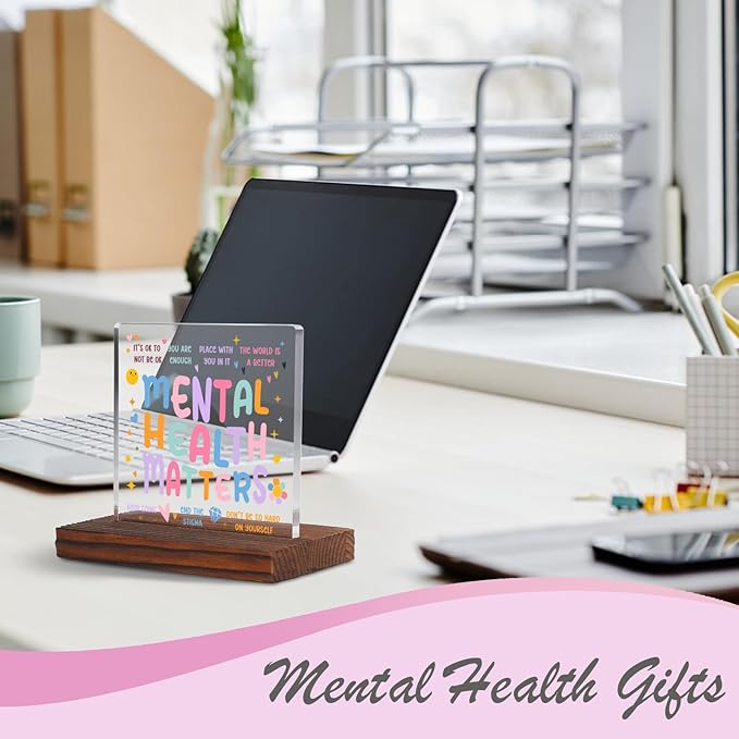 Mental Health Matters School Psychologist Gift Clear Desk Decor Signs, Graduation Gift for Psychiatrist Acrylic Plaque, Appreciation Thank You Gifts Anxiety Therapist Office Decor Signs TZD62