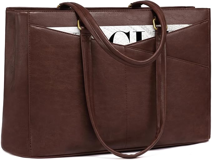 LOVEVOOK Laptop Bag for Women,15.6 Inch Laptop Tote Bag for Women,Vintage Leather Work Tote Bags Computer Teacher Bag,Waterproof Business Bag Office Briefcase