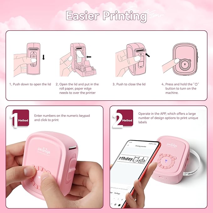Portable Label Maker Machine P10Pro - Wireless Bluetooth Label Printer with Tape Included, Multiple Templates, Easy to Use for Office and Home Organization, USB Rechargeable(Pink)