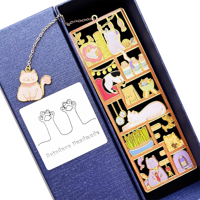 Metal Black Cat Bookmarks with Gift Box, Cat Pendent Book Markers for Book Lovers Bestfriend Cute Birthday Gifts Appreciation Gifts Mothers Day Teacher Student Gifts (Garden cat)
