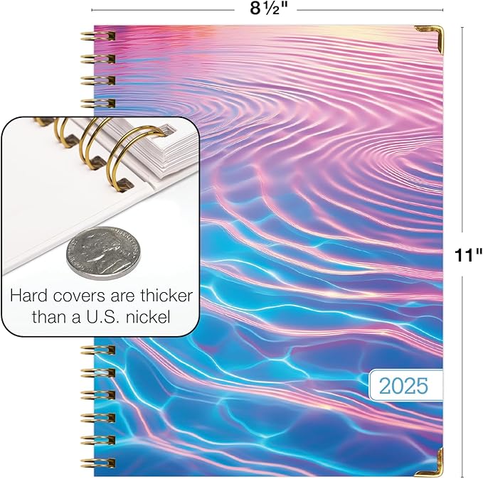 HARDCOVER 2025 Planner, 8.5"x11": 14 Months (November 2024 - December 2025), Daily Weekly Monthly Planner, Yearly Agenda, Bookmark, Pocket Folder and Sticky Note Set (Summer Bliss)