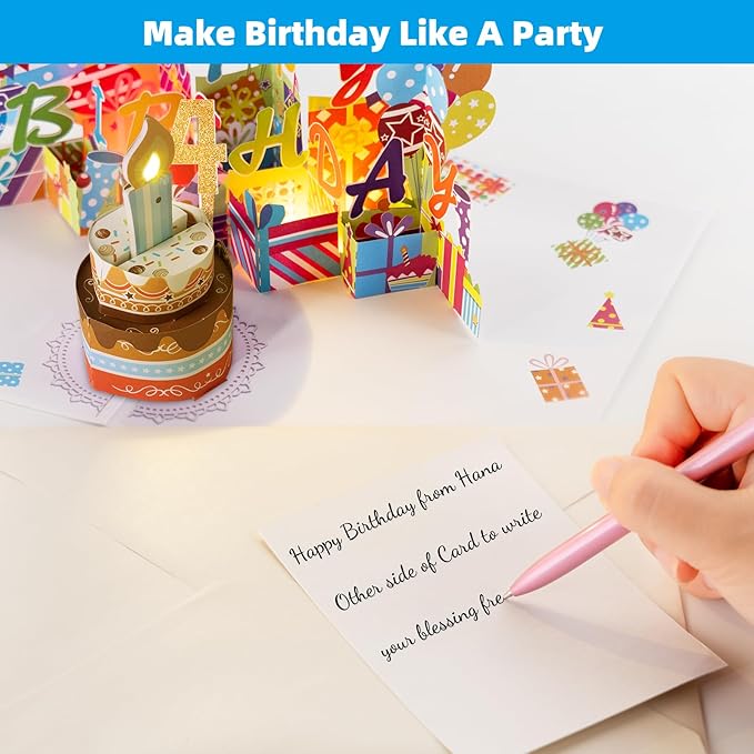 Gumry 4TH Musical Birthday PopUp Card, Blowable Colorful Light Candle 3D Cards with Song, Applause Cheers Sound, Greeting Cards Birthday Gifts Decorations for Daughter Son Turning 4 Years Old