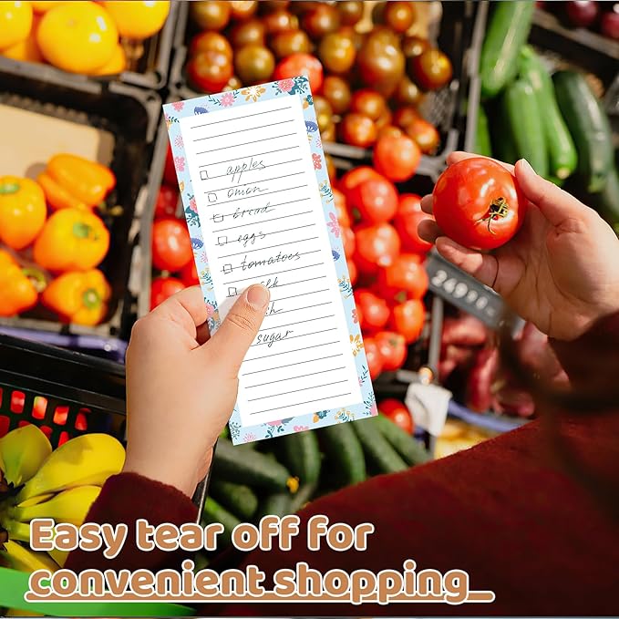 4 Pack Magnetic Note Pad for Fridge with Pen Holder, Totally 200 Sheets Magnetic To Do List, Shopping List, Grocery List, Memo Pads for Refrigerator(Flower Design)