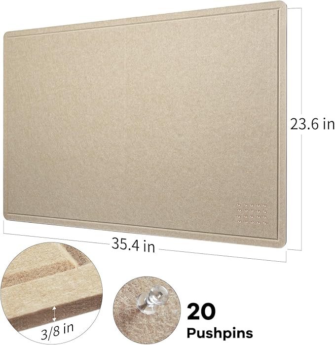 Bulletin Board, 36 x 24 inches Felt Board - Decorative Pin Board, Cork Board Alternative for Wall, 3' x 2' Foldable Picture Board Self-Adhesive Vision Board Prayer Board with 20 Pushpins - Beige Brown
