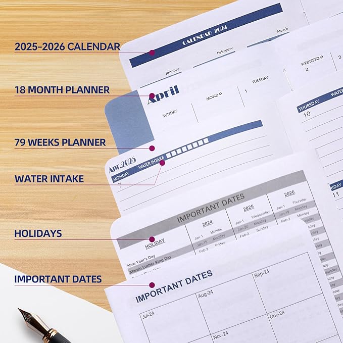 Cheneyboo Planner 2025 - January 2025- June 2026 Planner, Yearly Monthly Weekly Daily Planner 2025-2026, 18 Month Planner, Faux Leather Hardcover, 5.2"x7.5", Black
