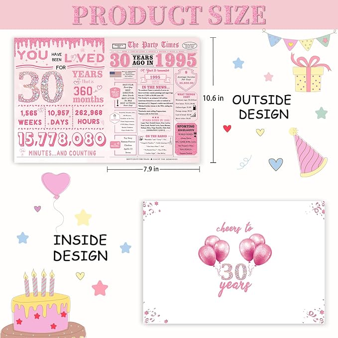 30th Birthday Decorations for Her,30th Birthday Gifts for Women,30 Bday Card,30 Year Old Bday Gifts for Wife Daughter Sister Girlfriend Family Friends Bestie Coworker