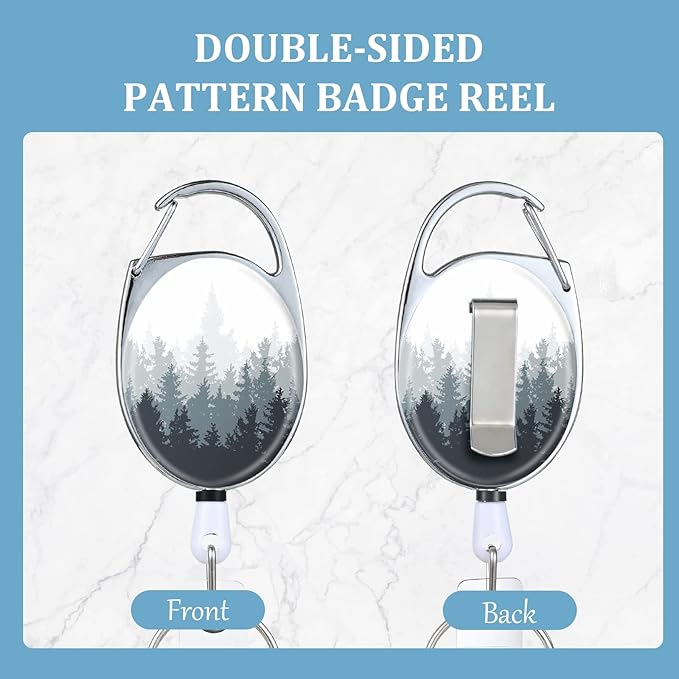 Badge Reels Retractable,Double Sided Color Print Pattern Retractable Badge Holders,with Retractable Keychain, Badge Clip and Key Ring,Durable Nylon Retractable Rope,Forest