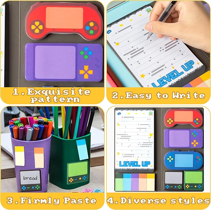 B1ykin Sticky Notes Set - Cartoon Theme Cute Self-Stick Notes Pad Teacher Appreciation Gifts, Self-Adhesive Writing Memo Pages Sticky to Do Notepad for Kids Employee School Office (Video Game)