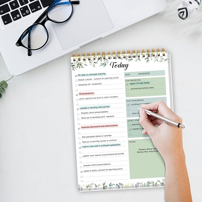 To Do List Notepad - Undate To Do List Planner for Work with 52 Sheets, 6.5" x 9.8" Checklist Productivity Organizer with Hourly Schedule for Task Management-Verdant